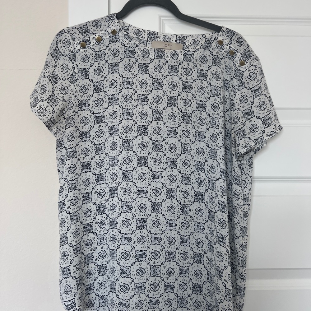 Loft navy and white blouse